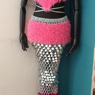 Maxi Pink Crochet Sequin Skirt Set