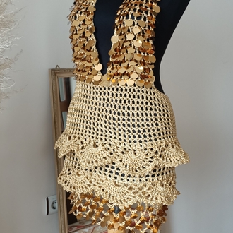 Taylor - Mini Gold Crochet Sequin Dress