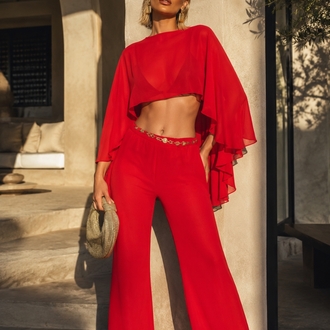 Chiffon Crop top and pants set