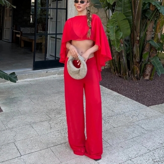 Chiffon Crop top and pants set