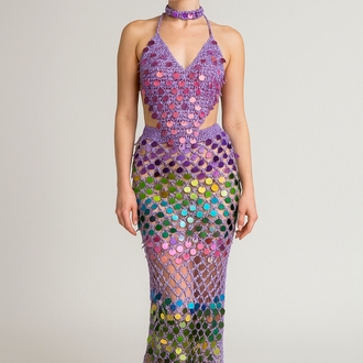 Lila Crochet Sequin Skirt Set