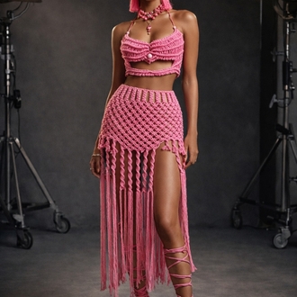 Pink Macrame Skirt Set