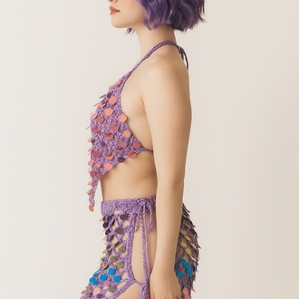 Lila Crochet Sequin Skirt Set