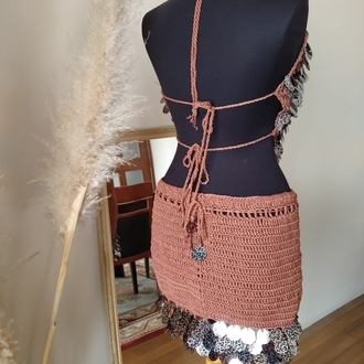 Leopard Crochet Sequin Skirt Set