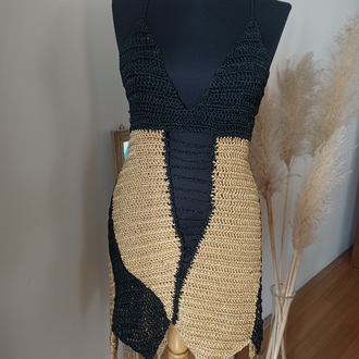 Lora Crochet Gold-Black Dress