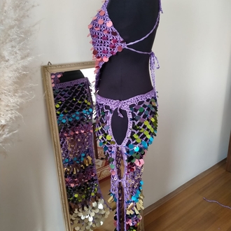 Lila Crochet Sequin Skirt Set