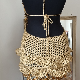 Taylor - Mini Gold Crochet Sequin Dress