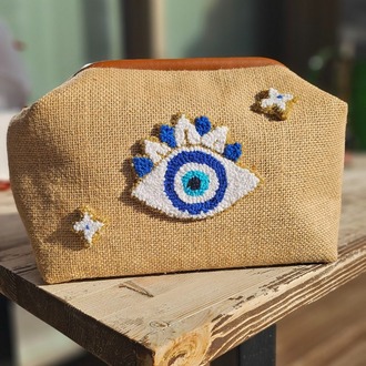 Punch İşlemeli Burslu Jüt Clutch - El Yapımı Vintage Portföy Çanta