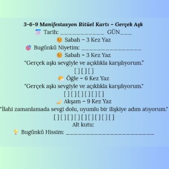3–6–9 Manifestasyon Kartları – Yazılabilir PDF Rehber