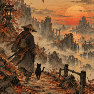 Japon Ronin ve Kara Kedi Duvar Kağıdı Koleksiyonu