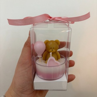 Pembe Teddy Ayıcık Balonlu Mum