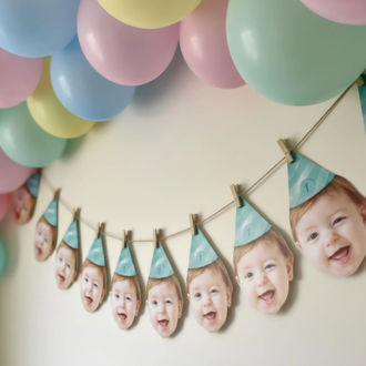 Kişiselleştirilmiş Bebek Yüzü Doğum Günü Bayrağı, Özel 1. Doğum Günü Fotoğraf Afişi