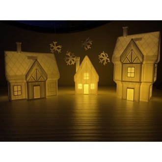 Cosmoz 3D 3'lü Yılbaşı Evleri- Tealight Mumluk