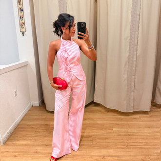 Desenli Pembe Pantolon