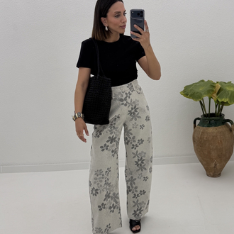 Baggy Model Papatya Desenli Jean