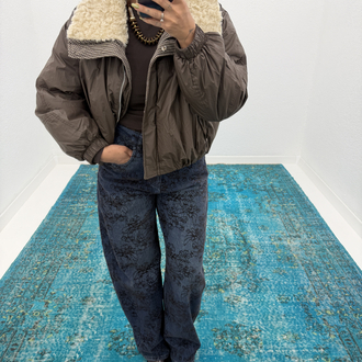 Yakası kürklü crop şişme mont-544