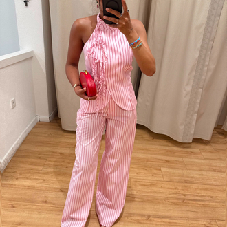 Desenli Pembe Pantolon
