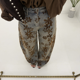 Baggy Model Papatya Desenli Jean