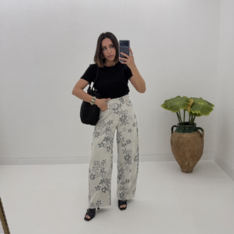 Baggy Model Papatya Desenli Jean