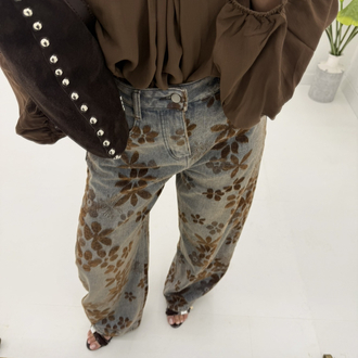 Baggy Model Papatya Desenli Jean