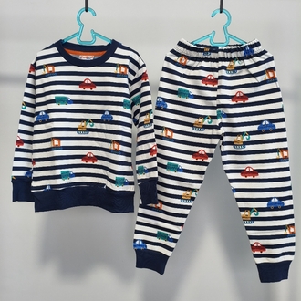 Erkek Çocuk Araç Desenli Çizgili Pijama Takımı