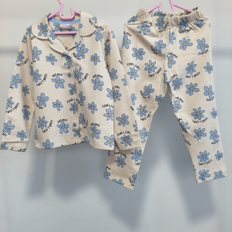 Kız Çocuk Çiçek Desenli Düğmeli Pijama Takımı