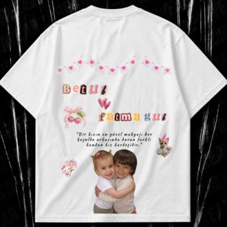 Kişiye Özel "Kız Kardeş & BFF" baskılı beyaz T-shirt