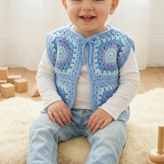 Crochet Baby Vest Pattern - Granny Square Sweater 1 & 2 Years Old