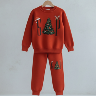 Yılbaşı Temalı Kırmızı Kız/Erkek Çocuk Sweatshirt Eşofman Alt İkili Takım