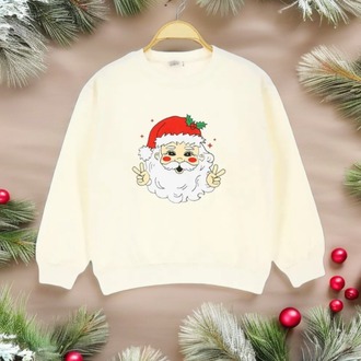 Yılbaşı Temalı Noel Baba Baskılı Kız/Erkek Çocuk Sweatshirt