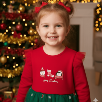 Yılbaşı Noel Temalı Kız Bebek Tül Etekli Elbise