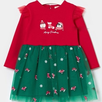 Yılbaşı Noel Temalı Kız Bebek Tül Etekli Elbise