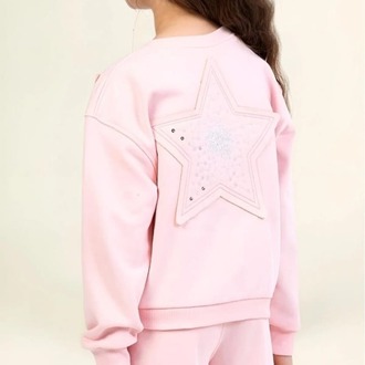 Kız Çocuk Pul İşlemeli Yıldız Detay Sweatshirt Geniş Paça Eşofman Alt İkili Takım