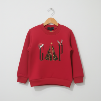 Yılbaşı Ağacı Temalı Kırmızı Çocuk Sweatshirt (Kız/Erkek Çocuk)