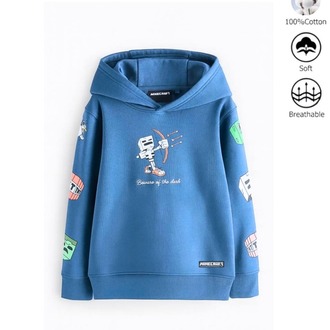 Erkek Çocuk Minecraft Baskılı Kapüşonlu Sweatshirt