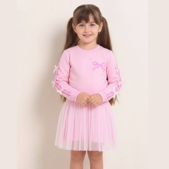 Kız Çocuk Pembe Kurdele Detaylı Tüllü Elbise
