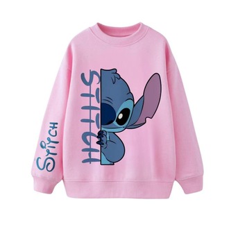 Kız Çocuk Pembe Stitch Baskılı Sweatshirt