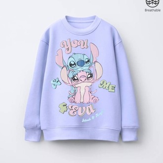 Kız Çocuk Lila Stitch Baskılı Sweatshirt