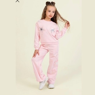 Kız Çocuk Pul İşlemeli Yıldız Detay Sweatshirt Geniş Paça Eşofman Alt İkili Takım