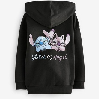 Kız Çocuk Stitch Baskılı Fermuarlı Kapüşonlu Sweatshirt Ceket Hırka