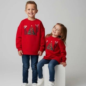 Yılbaşı Ağacı Temalı Kırmızı Çocuk Sweatshirt (Kız/Erkek Çocuk)