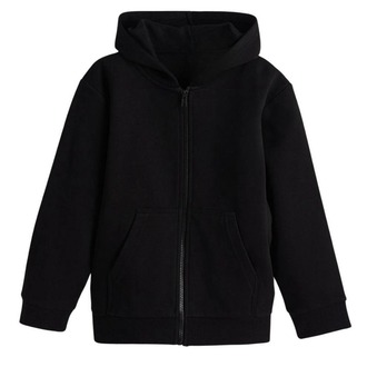 Siyah Renk Unisex Düz Baskısız Fermuarlı Kapüşonlu Sweatshirt Ceket Hırka