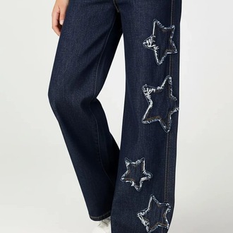 Kız Çocuk Yıldız Detaylı Bol Paça Wide Leg Jean Kot Pantolon