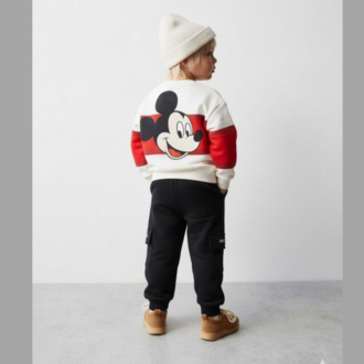 Erkek Çocuk Kargo Cep Eşofman Alt Mickey Mouse Baskılı Sweatshirt İkili Takım