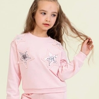 Kız Çocuk Pul İşlemeli Yıldız Detay Sweatshirt Geniş Paça Eşofman Alt İkili Takım