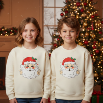 Yılbaşı Temalı Noel Baba Baskılı Kız/Erkek Çocuk Sweatshirt