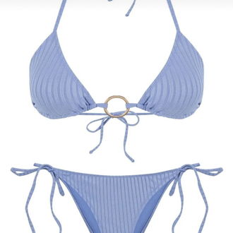 Dokulu aksesuarlı mavi bikini takımı