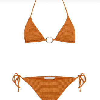 Halka aksesuarlı simli turuncu bikini takımı