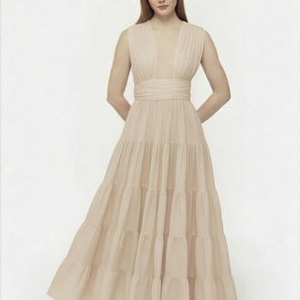 Bej müslin maxi elbise 4143