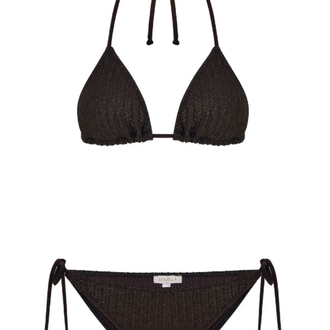 Lame baskı desenli parlak bikini takımı